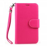 Wholesale Samsung Galaxy Note 4 Premium Flip Leather Wallet Case w Stand and Strap (Hot Pink)